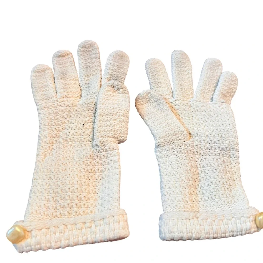 Vintage‎ Childrens/Womens Knit Gloves Pearl Buttons Retro Glam